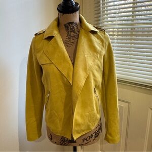 Philosophy mustard yellow faux leather open front jacket size XS